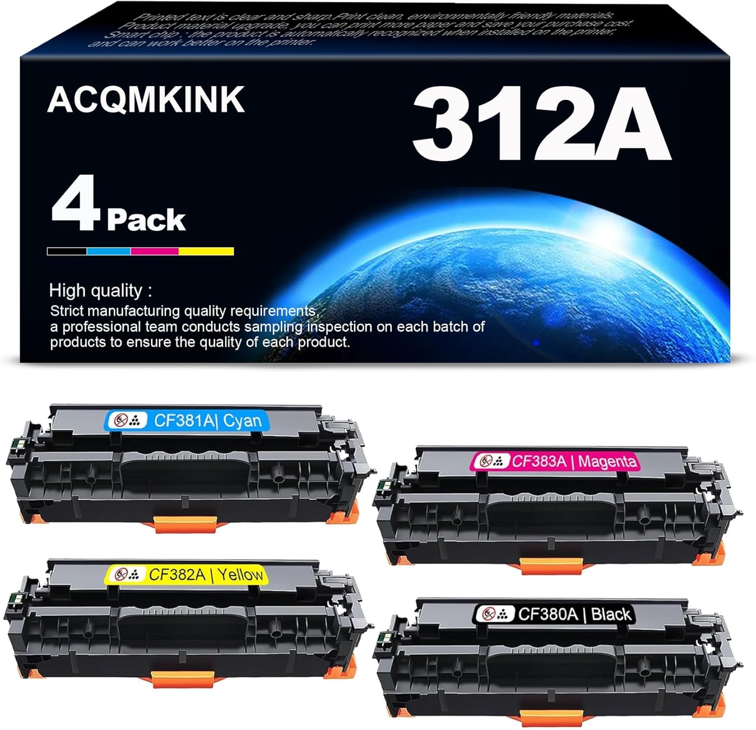 312A CF380A CF381A CF382A CF383A Cartucho de tóner de repuesto para HP 312A Color Pro MFP M476dw M476dn M476nw Tinta de impresora (1BK1C1M1Y)