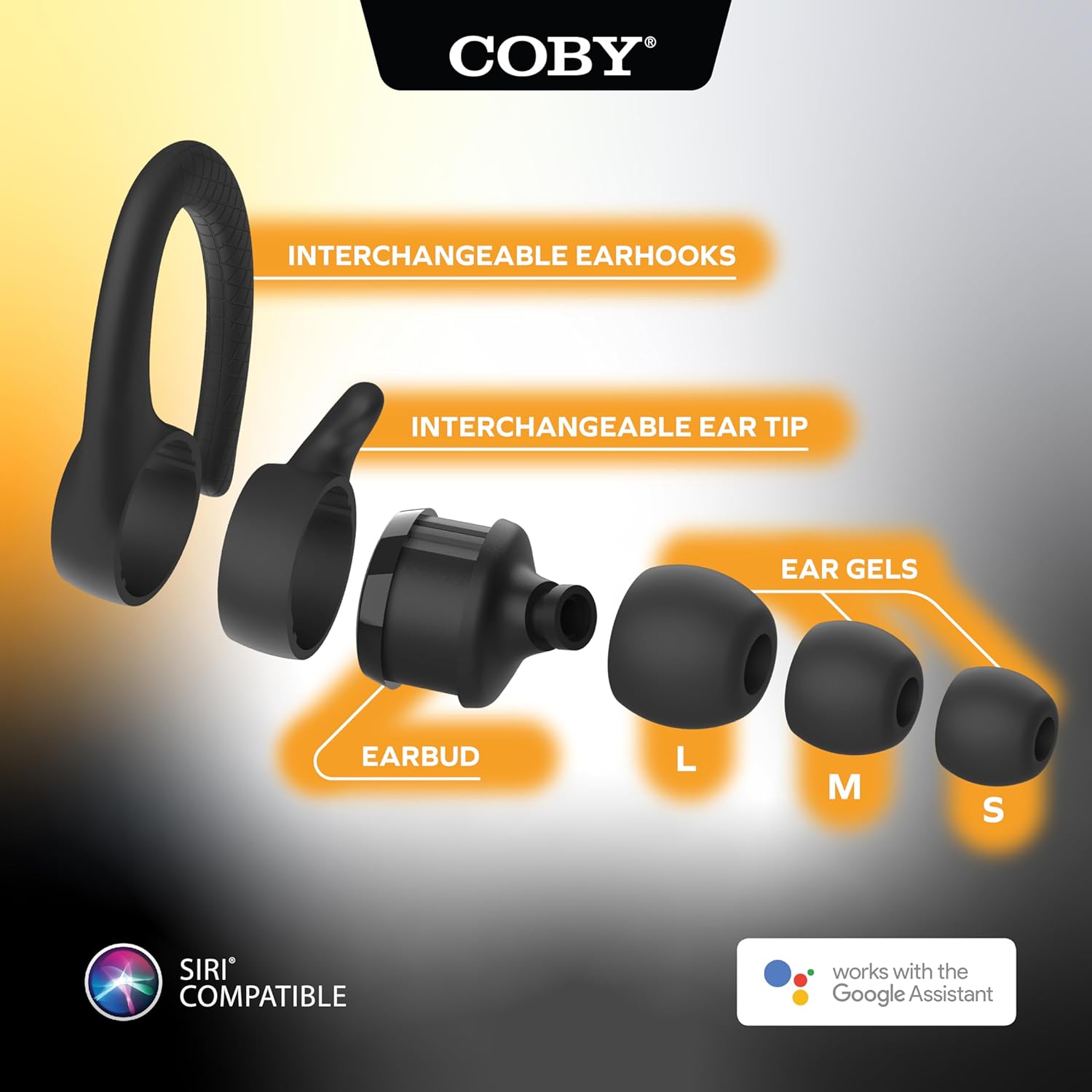 Coby Auriculares Bluetooth inalámbricos verdaderos  Ganchos y puntas intercambiables  Resistente al sudor  Tiempo de reproducción de 14 horas