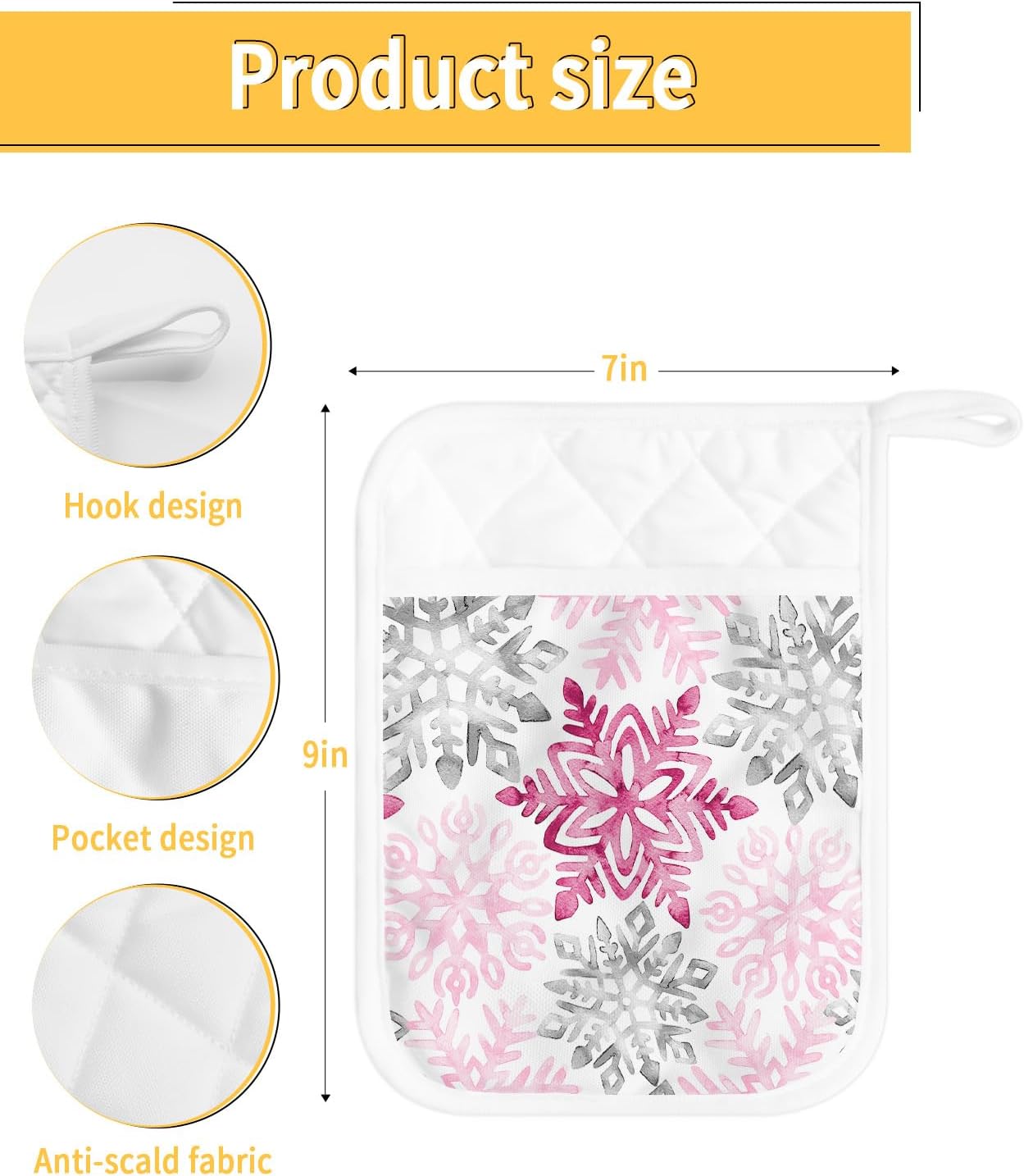Juego de 2 soportes para ollas de Navidad para cocina, antideslizantes y aislantes de calor, juego de agarraderas de tela de toalla con bolsillo,