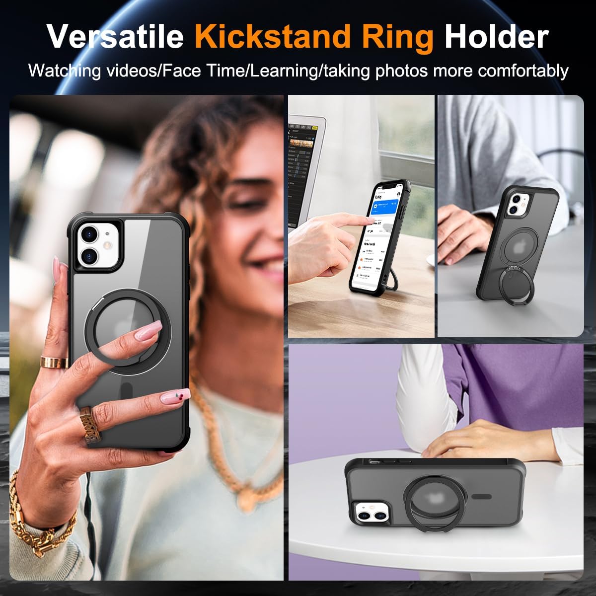 Funda para iPhone 1212 Pro con soporte de anillo magnético giratorio de 360 compatible con MagSafe protección de grado militar translúcido mate