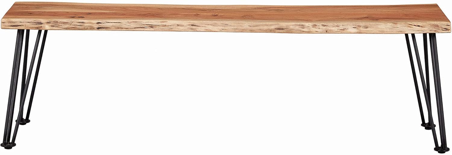 Coaster Furniture Sherman – Banco de comedor moderno de madera maciza con borde vivo, base de metal, acacia natural, plomizo, 190913