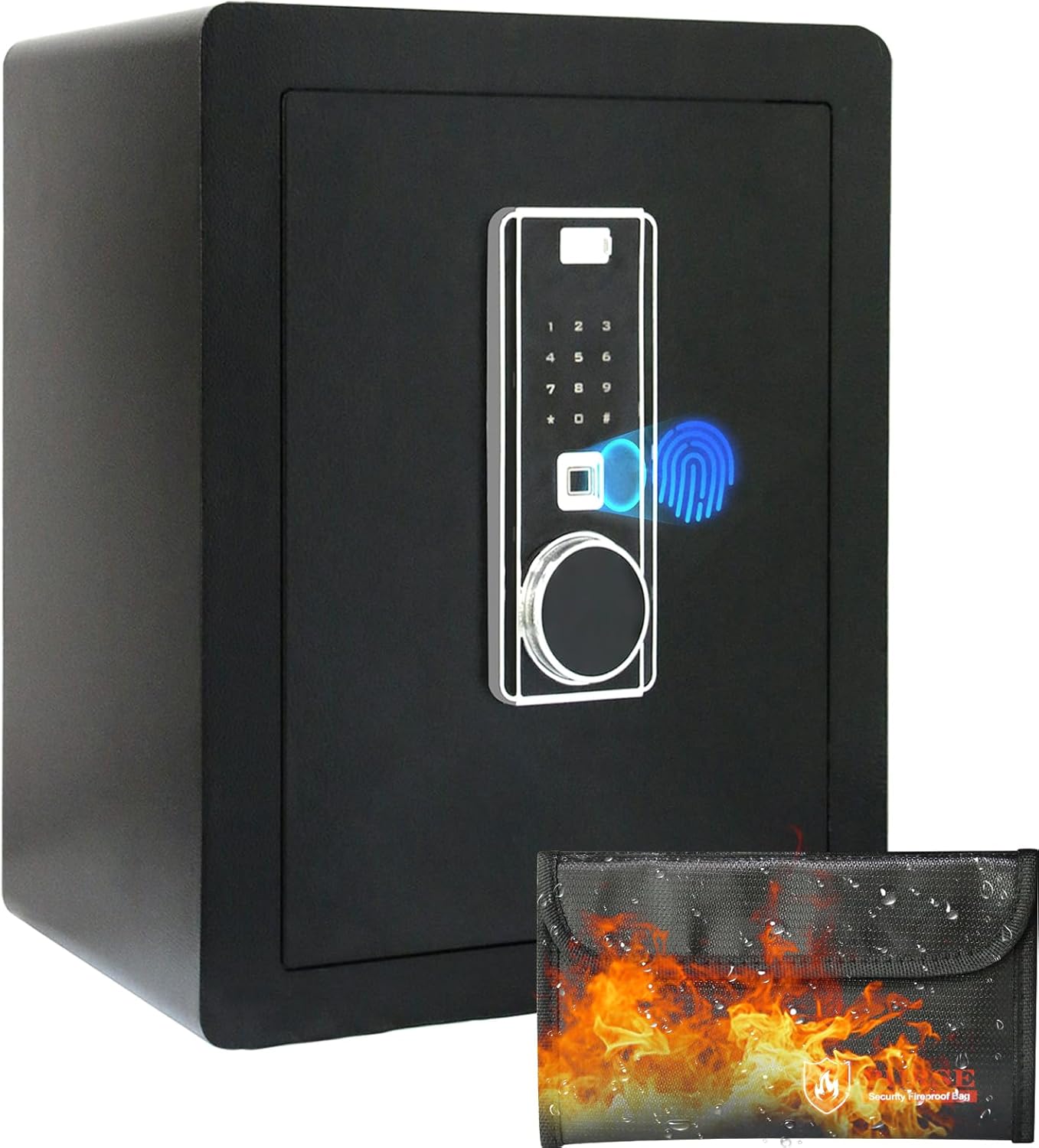Caja de seguridad ignífuga de 2 cubos, caja de gabinete con huella digital, caja de seguridad para el hogar con teclado electrónico táctil, caja