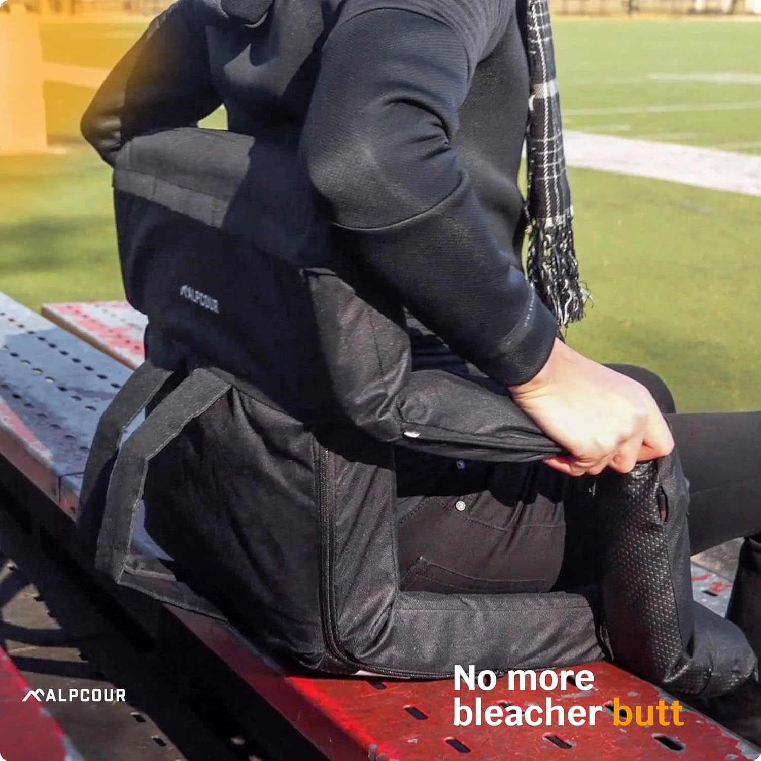 Alpcour Asiento de estadio plegable con calefacción, silla reclinable de lujo con respaldo y soporte de brazo, extra grueso, ligero e impermeable