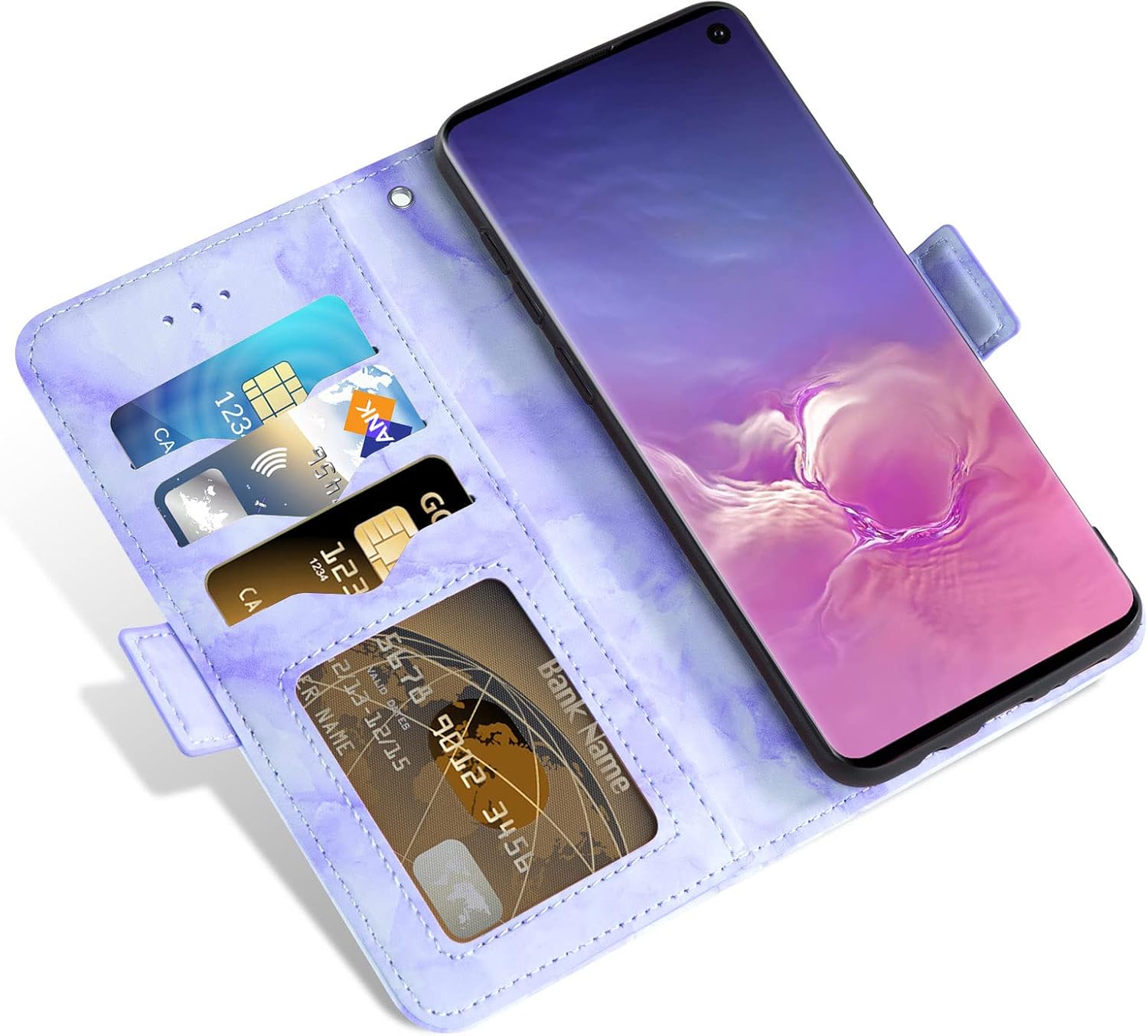 Asuwish Compatible con Samsung Galaxy S10 y protector de pantalla de vidrio templado, accesorios para tarjetero, soporte para celular, billetera de