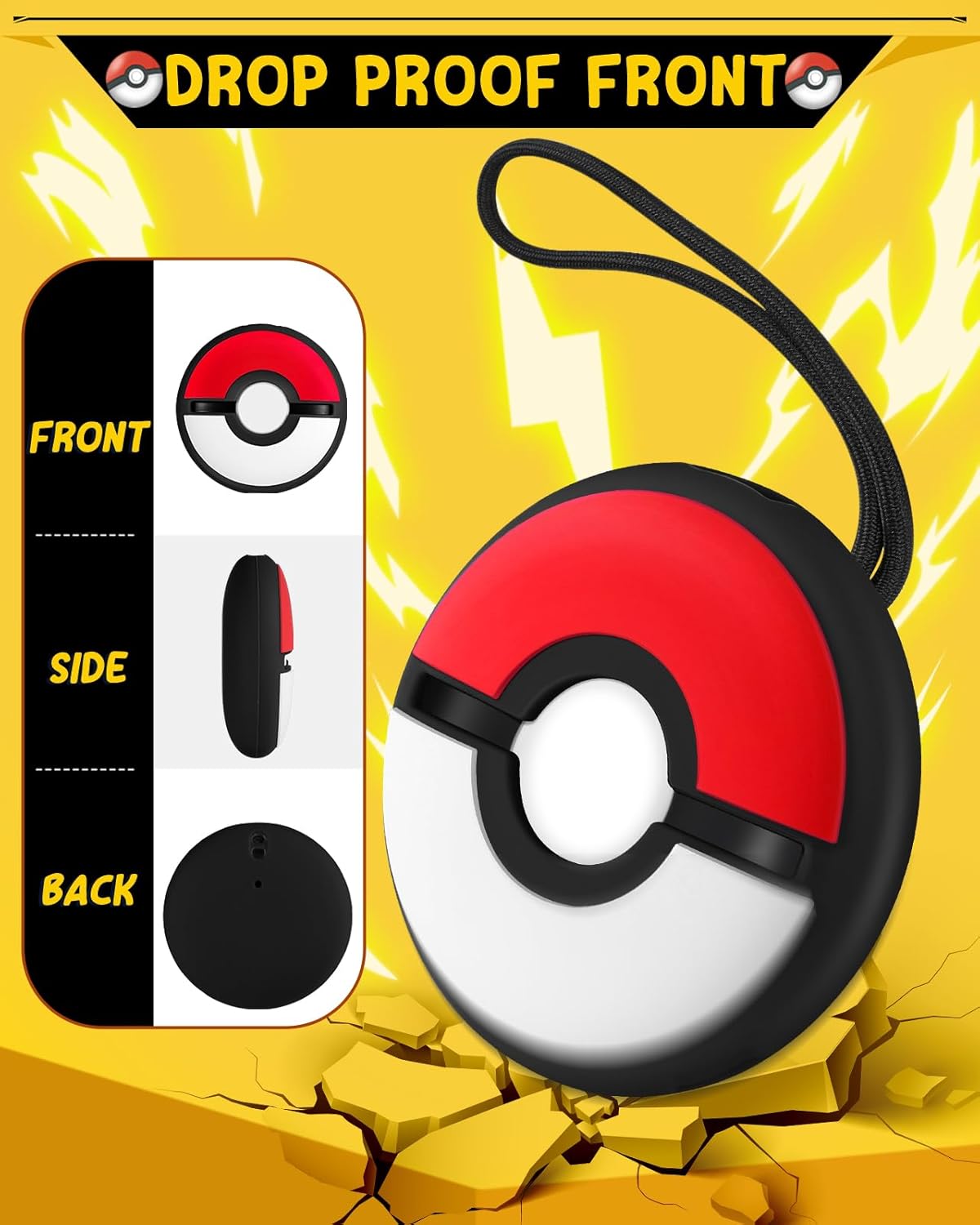 Gurgitat for Pokemon Go Plus Plus Case with Wrist Strap Cute Cartoon Girls Teens Game Boys Black Ball for Poké Go Plus+ Cover Accessory Slim Soft