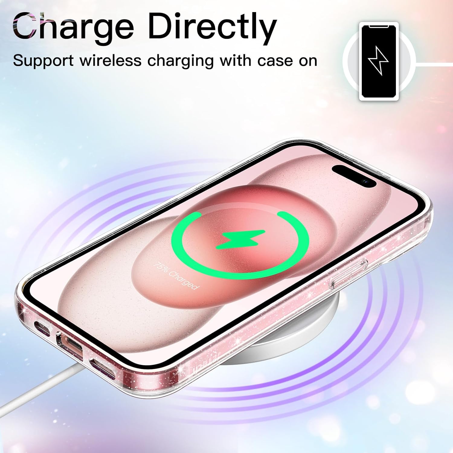 JETech Funda con purpurina para iPhone 15 de 6.1 pulgadas, a prueba de golpes, bonita y brillante para mujeres y niñas (transparente)