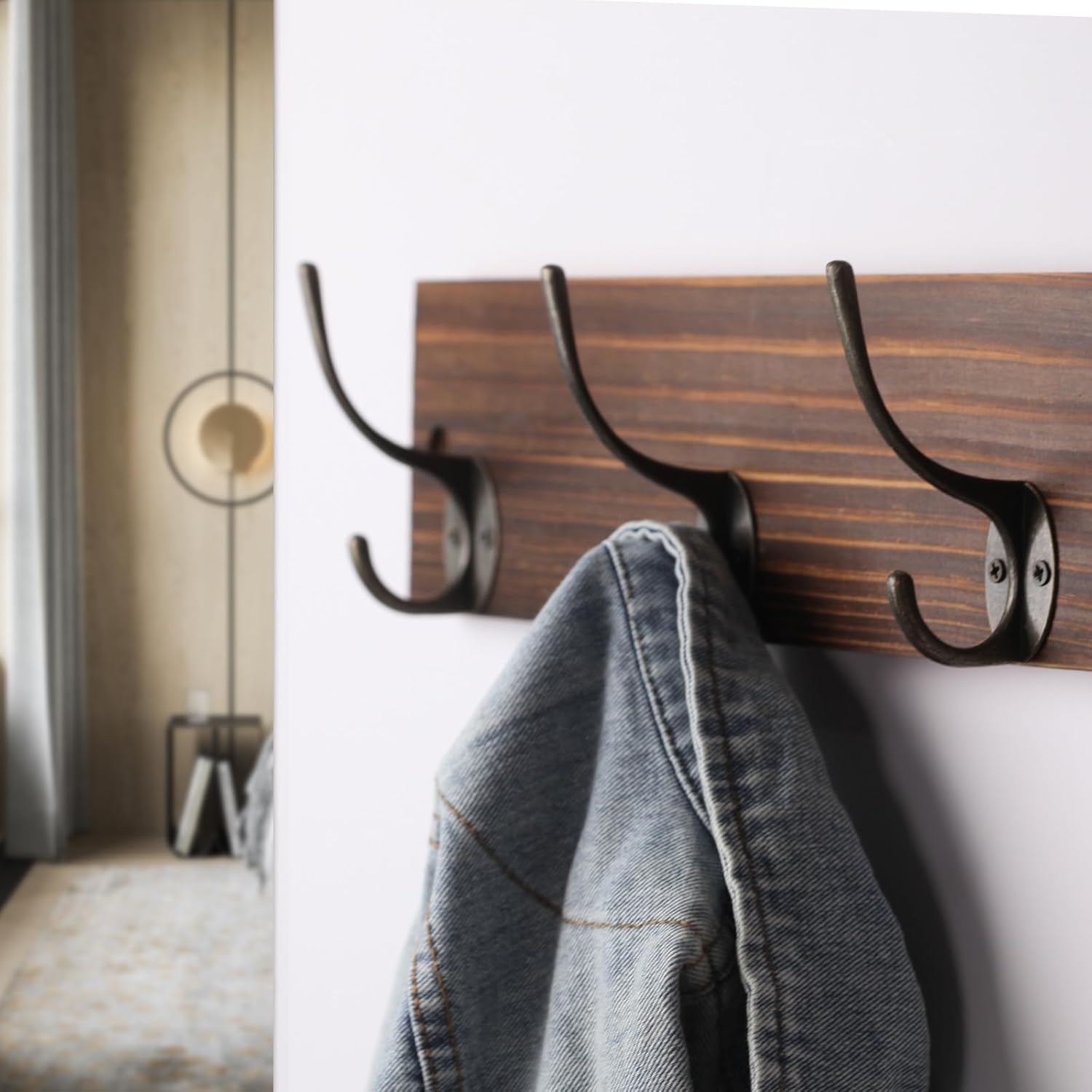 Perchero de madera para colgar en la pared, resistente, para colgar en la pared, con 4 ganchos, para colgar en la pared, para la entrada, sombreros,