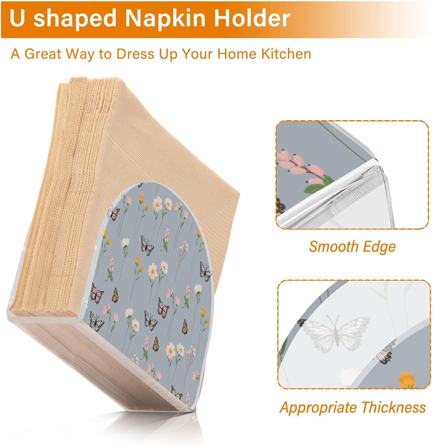 Napkin Holder Flowers Butterflies Napkin Holders for Tables, Clear Acrylic Napkin Holders Cocktail Napkin Holder for Kitchen Restaurant Bar Home