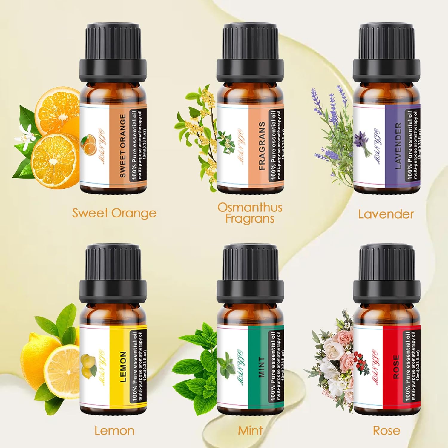 Difusor de aceite esencial con juego de 6 aceites esenciales, 5.1 fl oz pequeño y lindo difusor de aroma con luz LED de 15 colores y 3 veces,