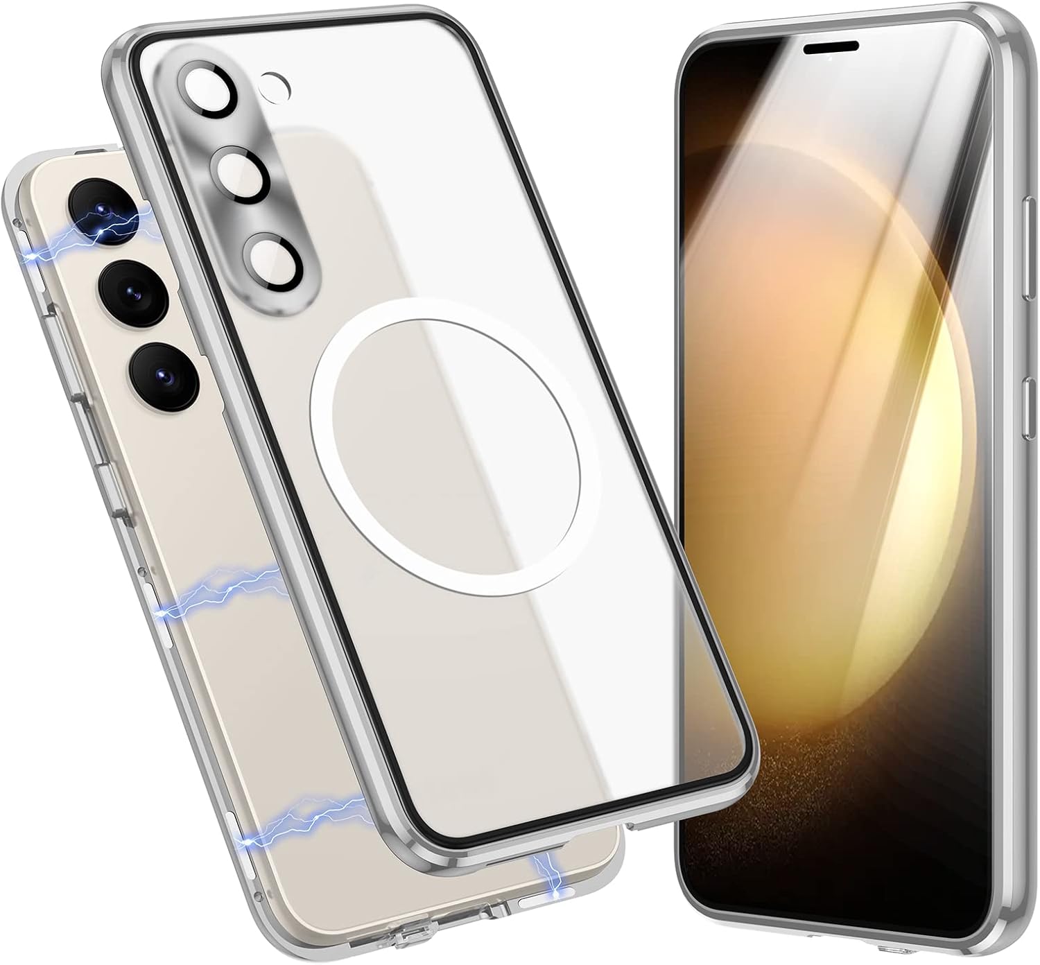 Jonwelsy Funda para Samsung Galaxy S23 Plus, compatible con Magsafe 360 grados Full Body Funda de protección magnética de atracción de metal