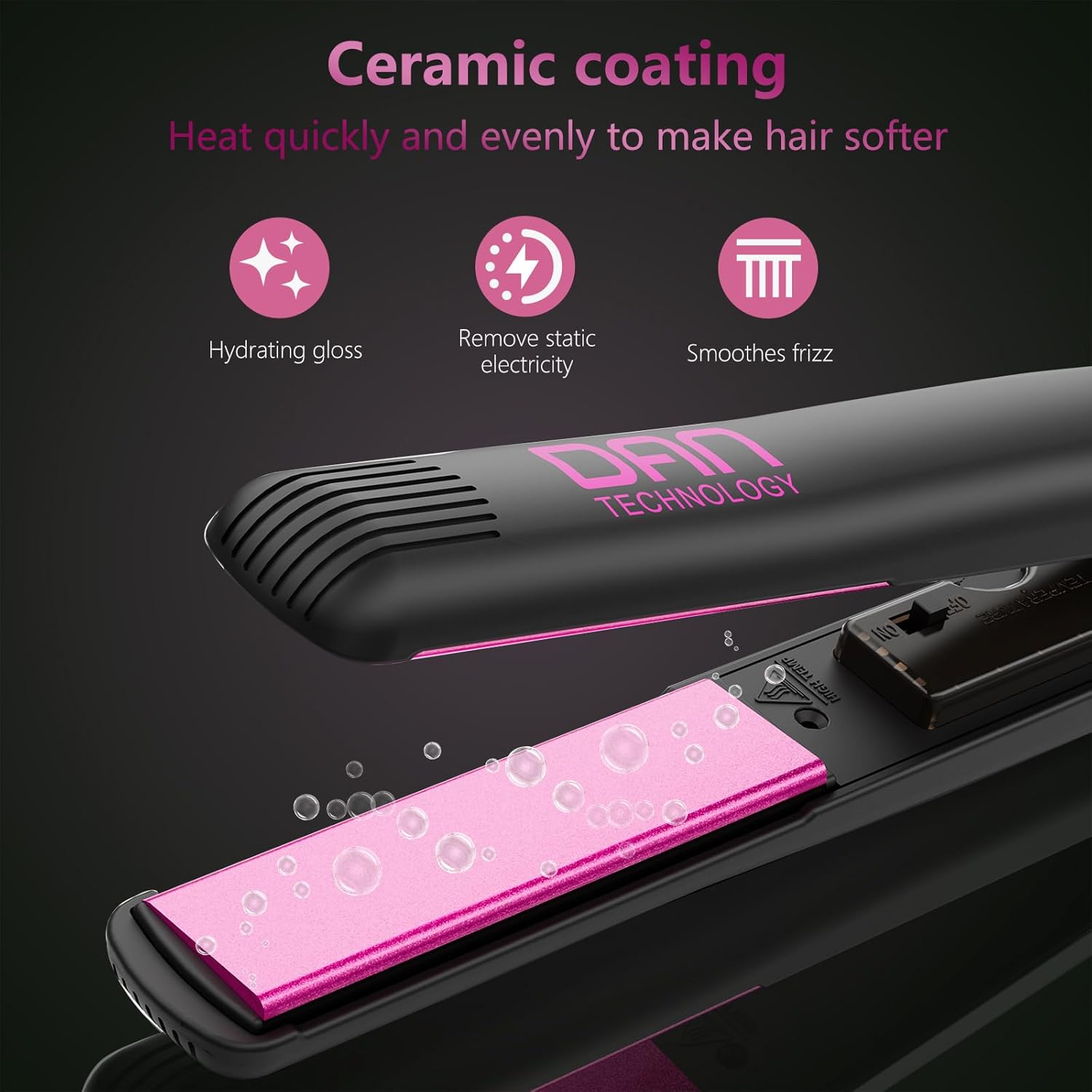 Dan Technology Plancha plana de 1 pulgada, plancha alisadora de cerámica, plancha plana de 500 grados, plancha plana de cabello de temperatura