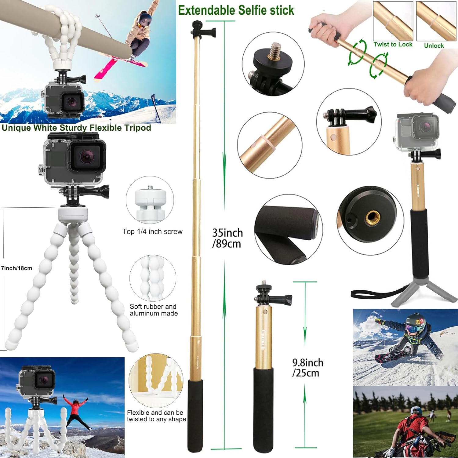 Gurmoir Hero – Kit de accesorios para cámara GoPro Hero 12 11 10 9 negro, 2 baterías de 3 canales, estación de carga impermeable para cámara Go Pro