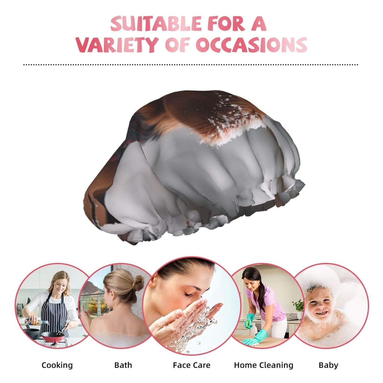 Winter Snow Dog Shower Cap Reusable Double Layered Bath Cap Waterproof Hair Cap with Elastic Band Bathing Hat Spa Salon Shower Hat for Women Men