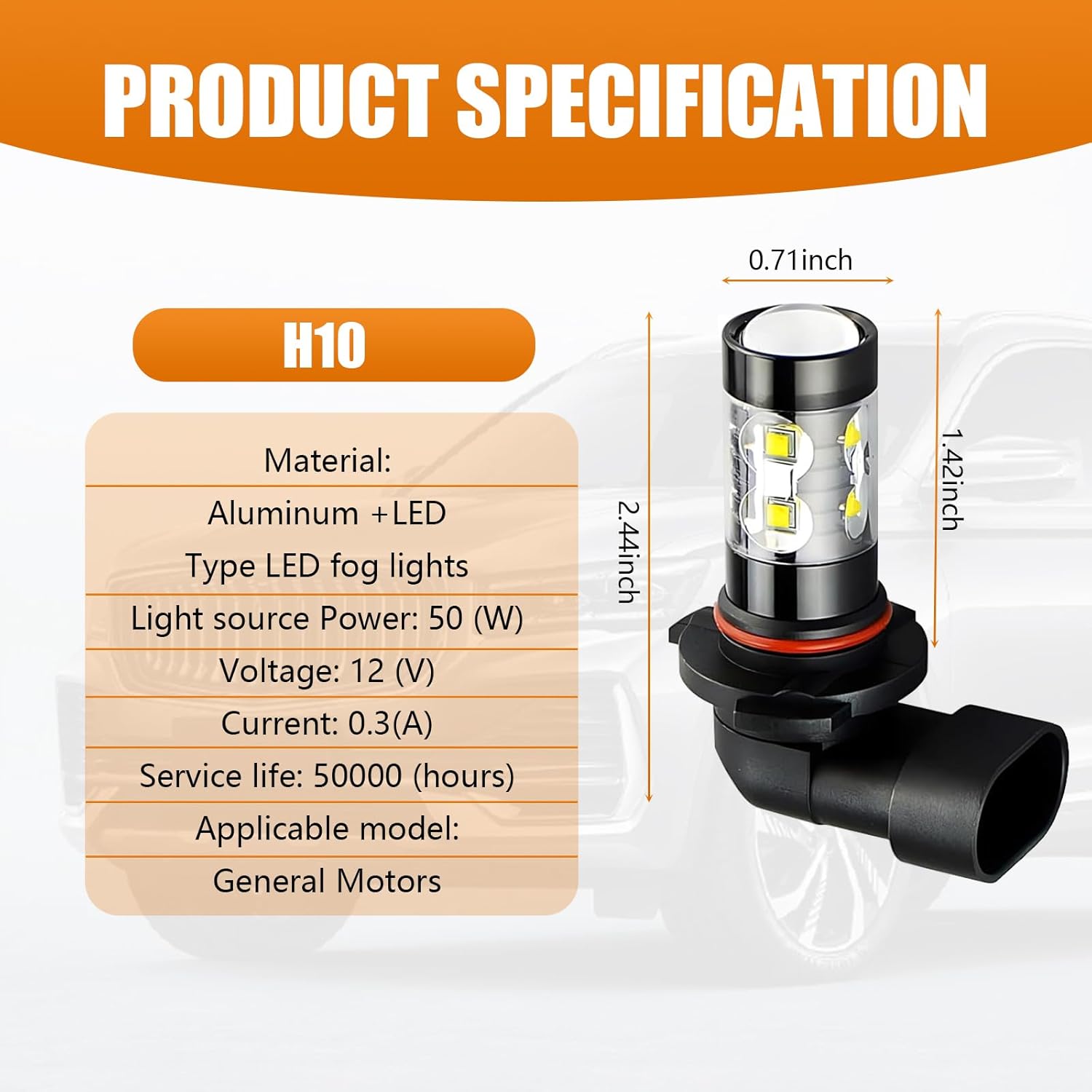 Paquete de 2 luces LED antiniebla para automóvil, bombillas de metal impermeables de repuesto para vehículos, accesorios universales de alta