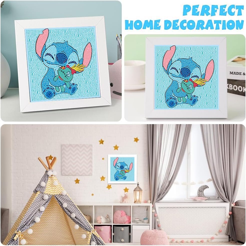 pvoodire Kits de pintura artística de diamantes para niños con marco, arte de diamantes para niños de 4 a 8 a 12 años, kit de arte de gemas fácil