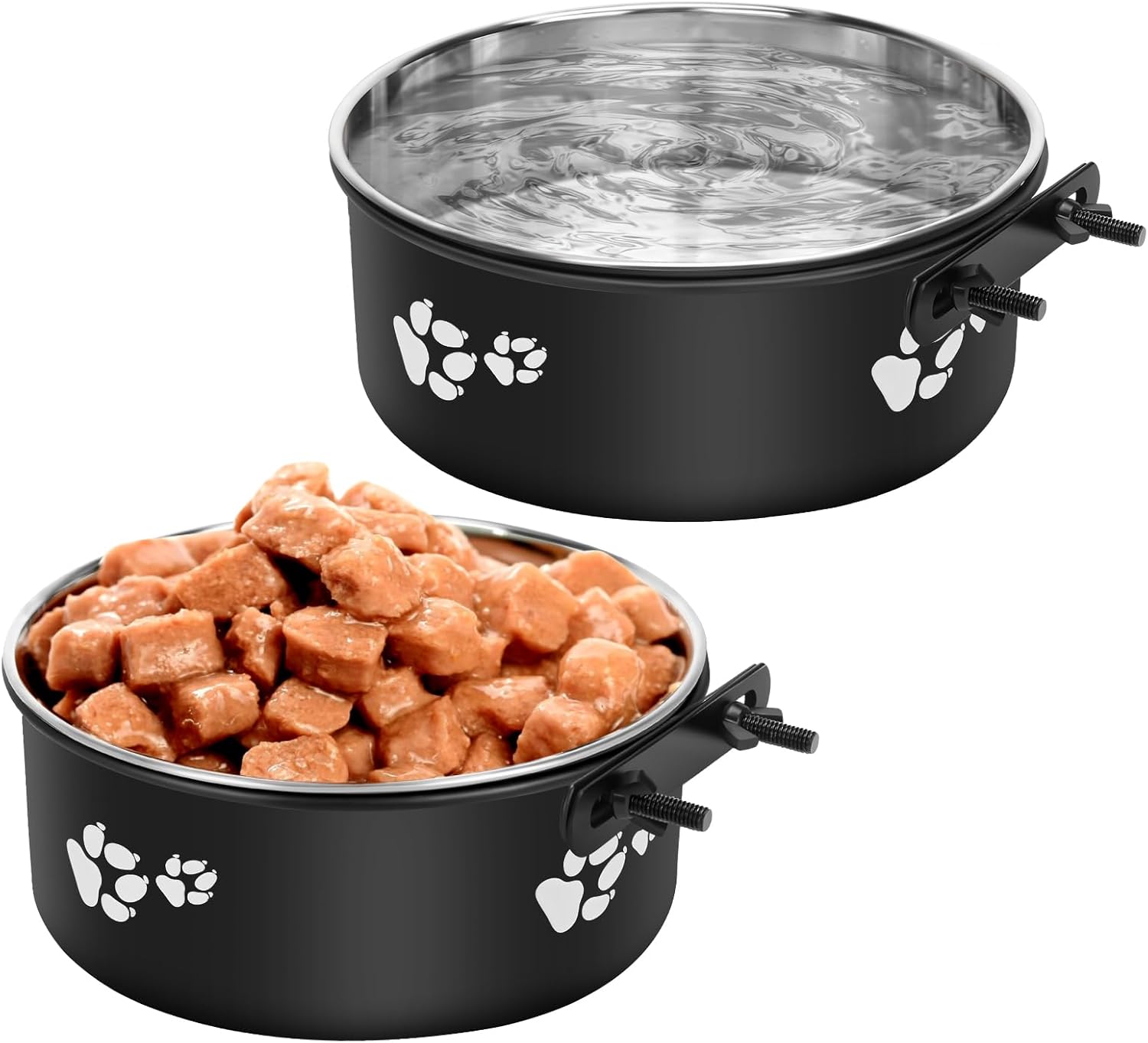 YECERCAN Cuencos de agua para perreras antiderrames, paquete de 2 cuencos de acero inoxidable para comida y agua para jaula de perrera, cuencos