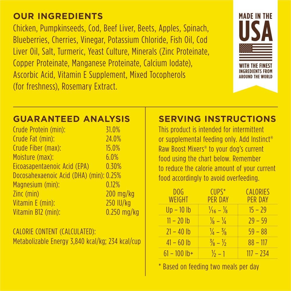 Instinct Raw Boost Mixers – Alimento crudo liofilizado para perros, sin granos, con ingredientes funcionales, 5.5 onzas (paquete de 1)