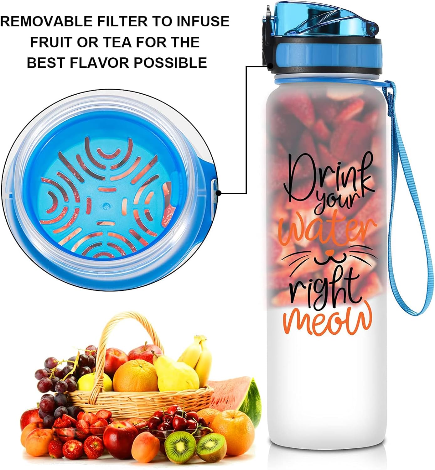 Coolife Botella de agua de seguimiento motivacional de 32 onzas y 1 litro con marcador de tiempo por hora, bebe tu agua bien maulla, regalos