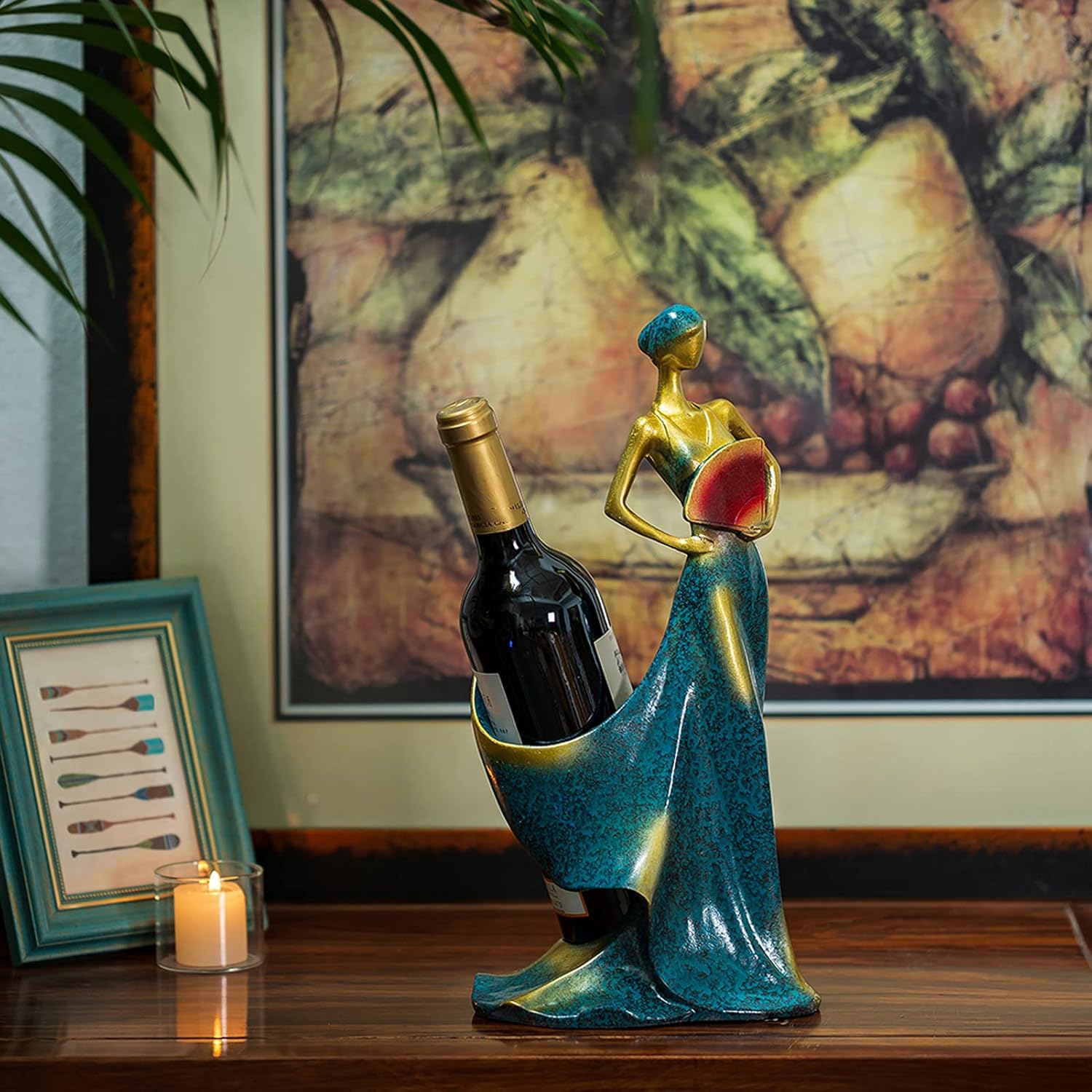 NUPTIO Estante de vino de regalo para encimera soporte para botellas de vino de resina, estante de vino tinto para mujer, estante de soporte de vino