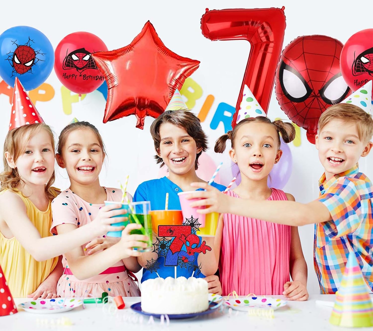 ZHIHUI Decoraciones de cumpleaños de Spiderman de superhéroe, globos de 4 cumpleaños de Spiderman, globo de aluminio de superhéroe número 2 de 32
