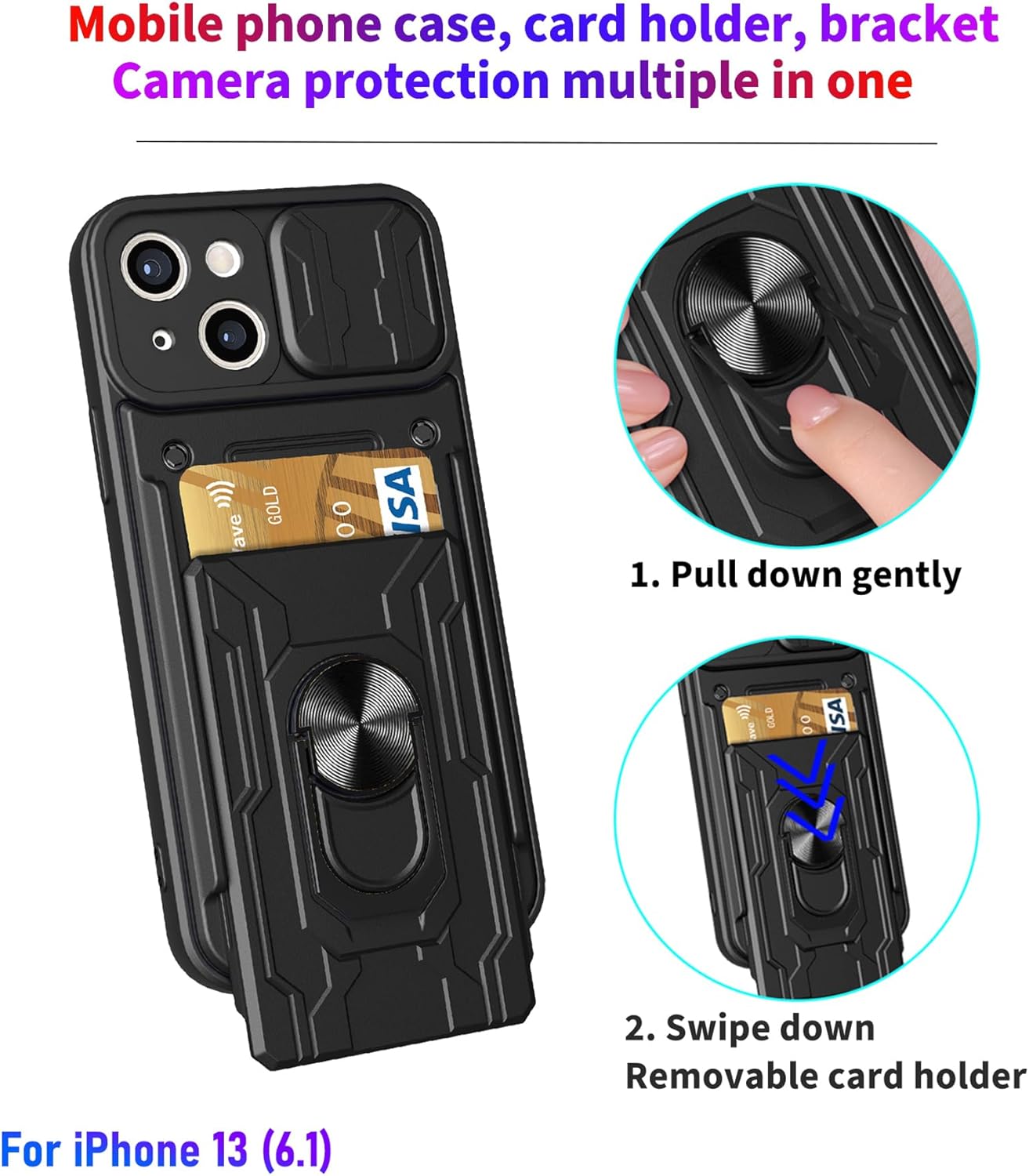 LMDAMZ Funda tipo cartera para iPhone 13, ranura para tarjeta de crédito, diseño portátil, resistente de doble capa acolchada de goma protectora