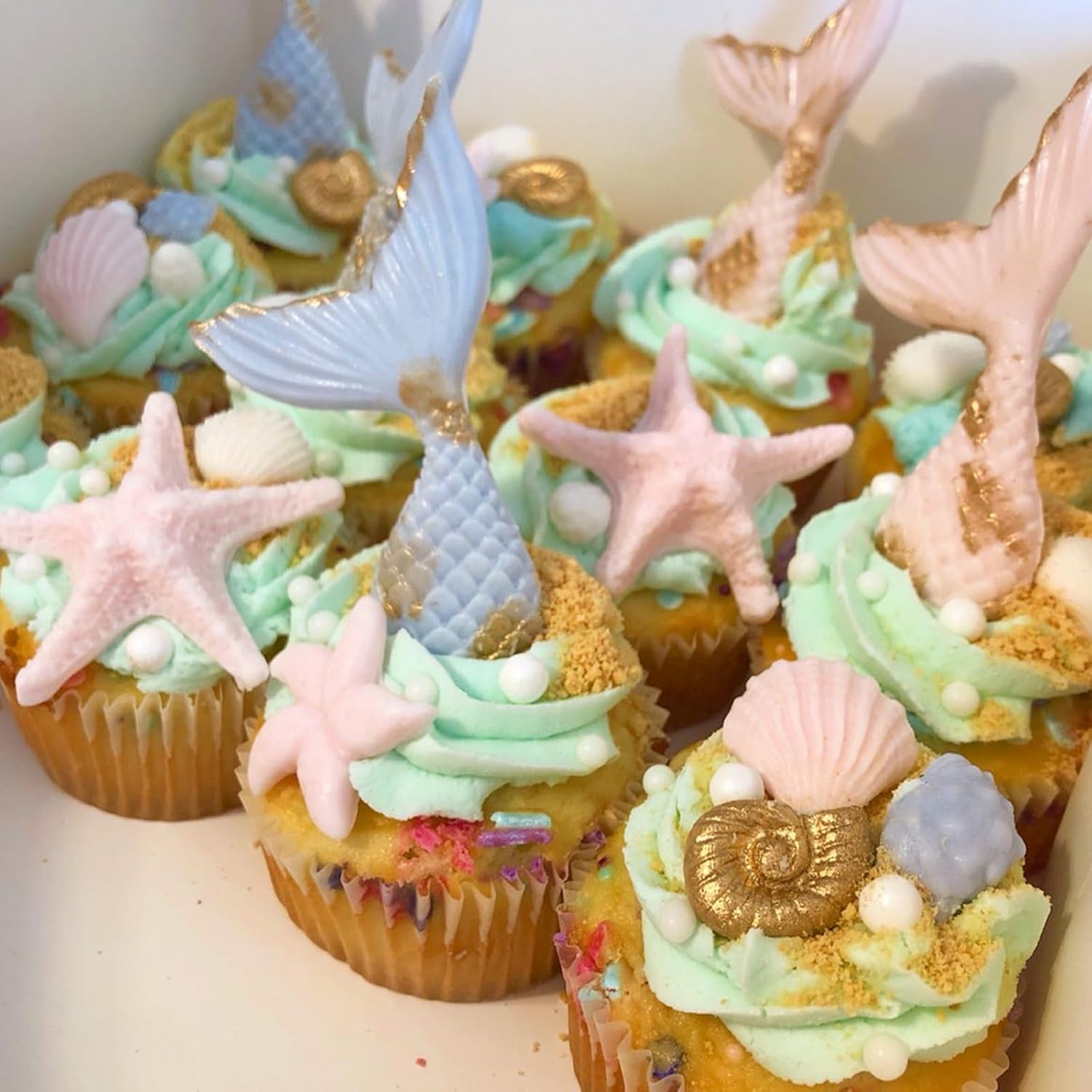 Moldes de fondant con temática marina, 4 piezas, cola de sirena, concha, estrella de mar, para hornear, chocolate, moldes de silicona para