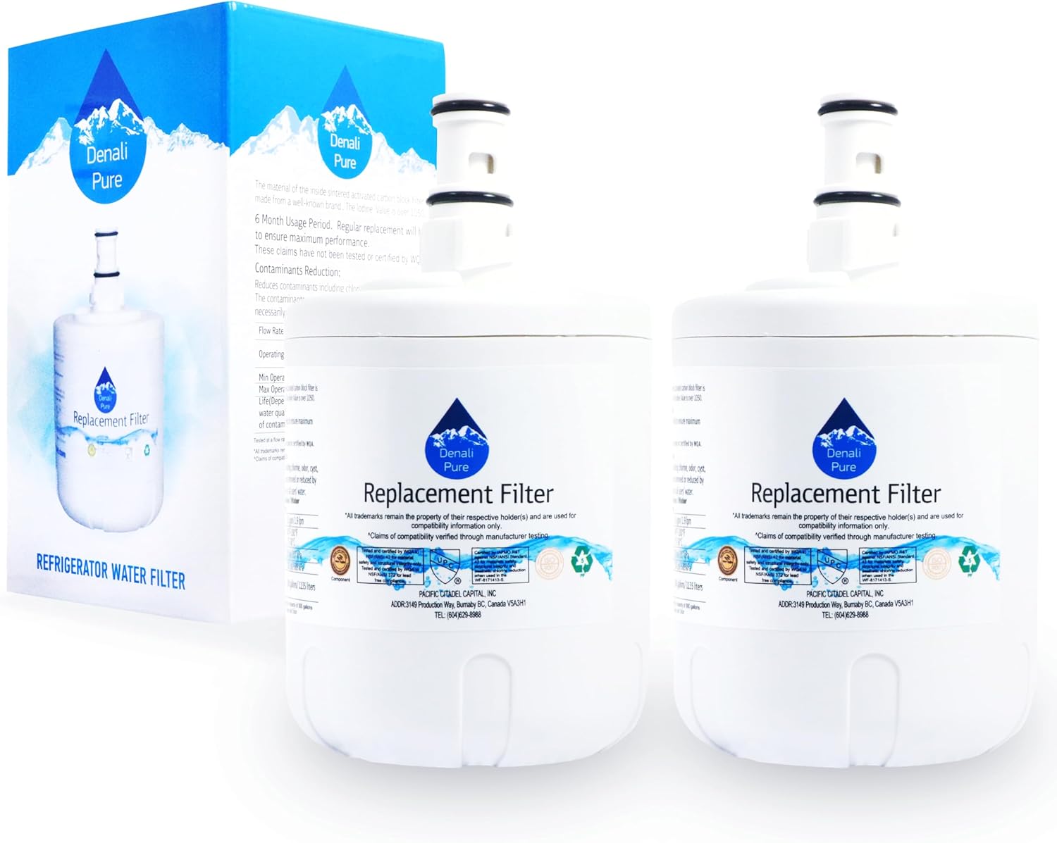 Paquete de 2 filtros de agua de repuesto para refrigerador Whirlpool ED5GTFXKQ00, compatible con Whirlpool 8171413, 8171414 cartucho de filtro de