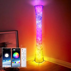 Lámpara de pie, lámpara inteligente LED que cambia de color RGB, sincronización de música, control remoto por aplicación, lámpara de pie de 62 Lámpara de pie, lámpara inteligente LED que cambia de color RGB, sincronización de música, control remoto por aplicación, lámpara de pie de 62