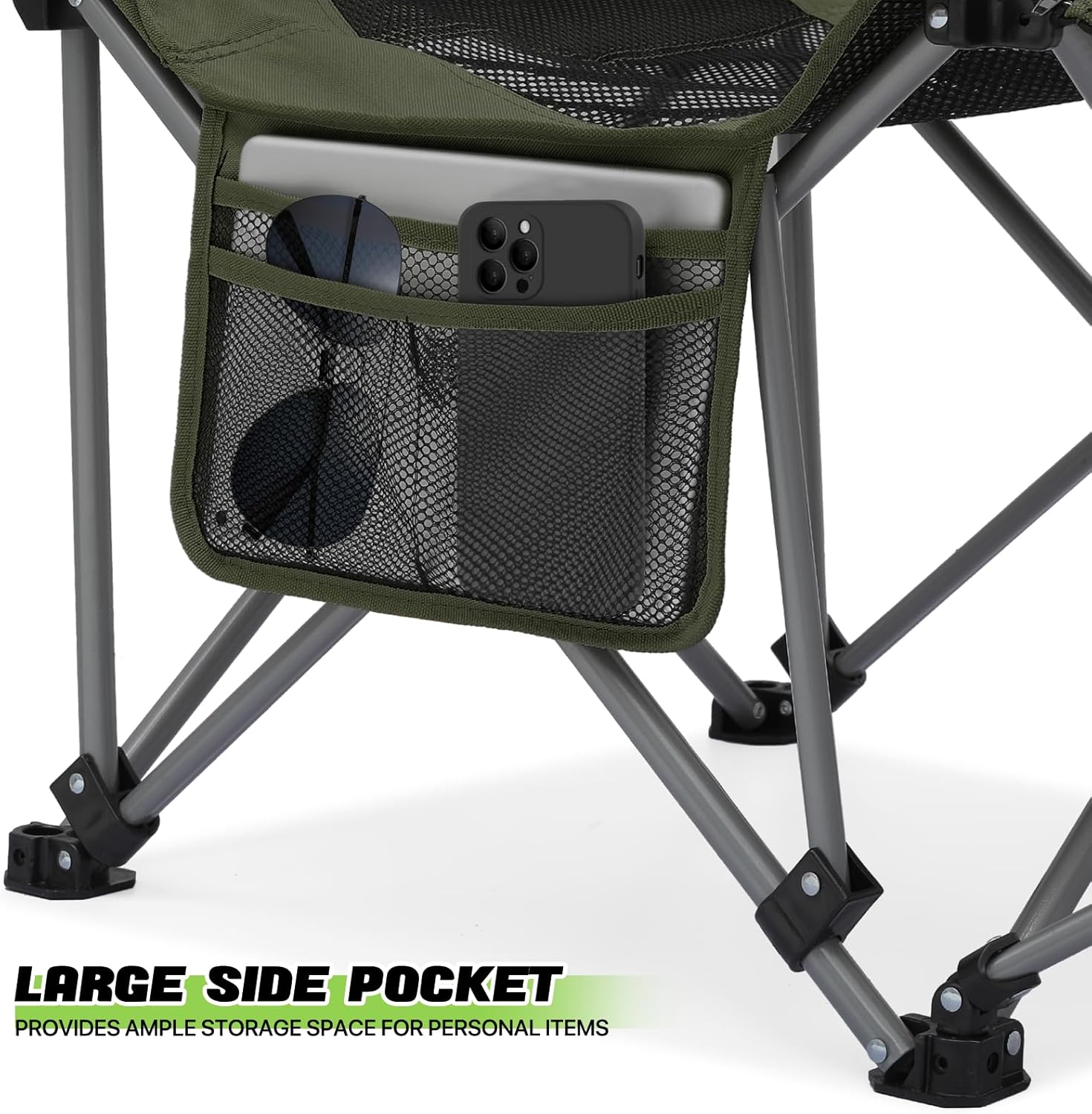 Magshion Silla de camping plegable reclinable con reposapiés para adultos, silla plegable resistente con reposapiés, juego de 2, verde oscuro