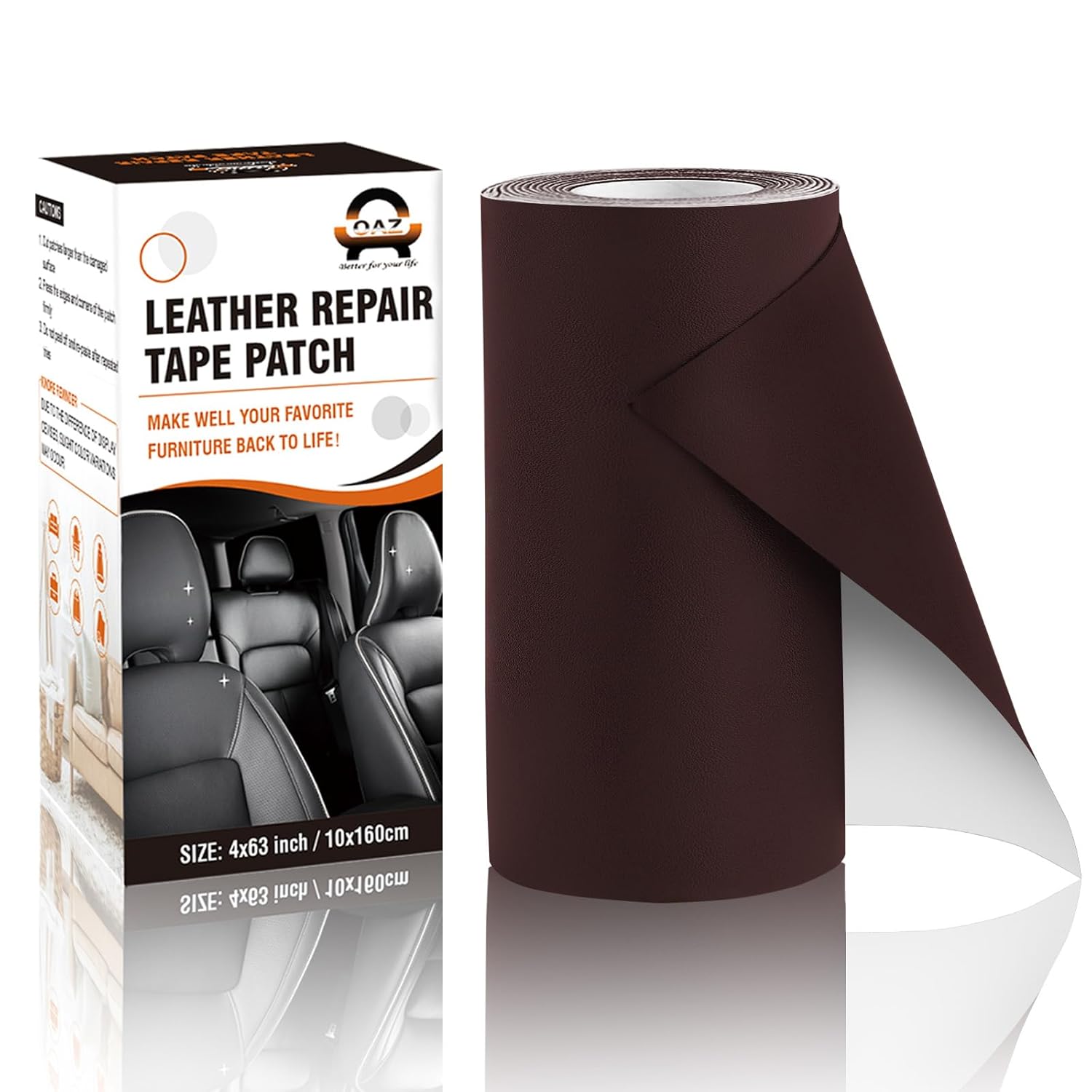 Cinta de reparación de cuero autoadhesiva, parche de reparación de cuero de 4 x 63 pulgadas para muebles, kit de reparación de cuero para asientos
