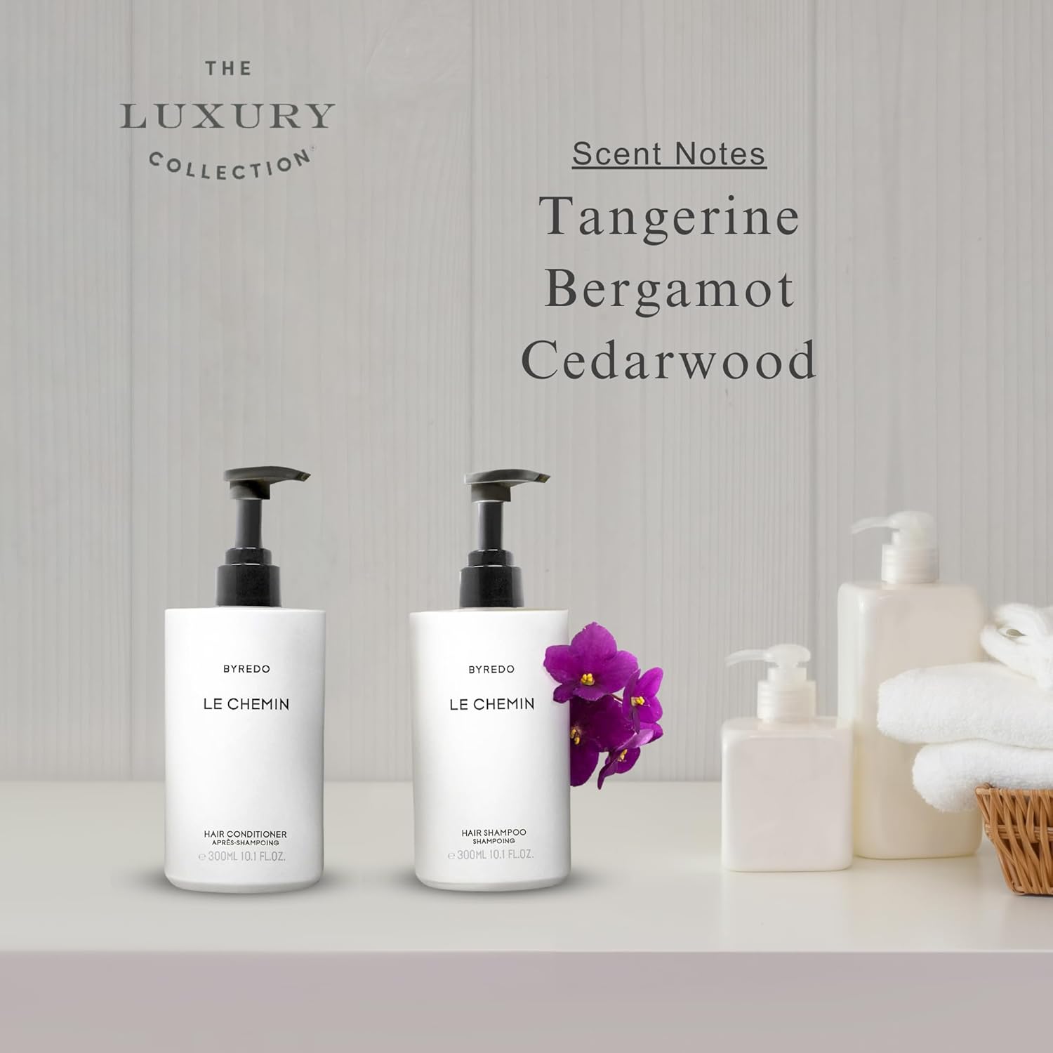 The Luxury Collection Le Chemin – Set de champú y acondicionador para el cuidado del cabello – Servicios de hotel Spa, mandarina, bergamota,