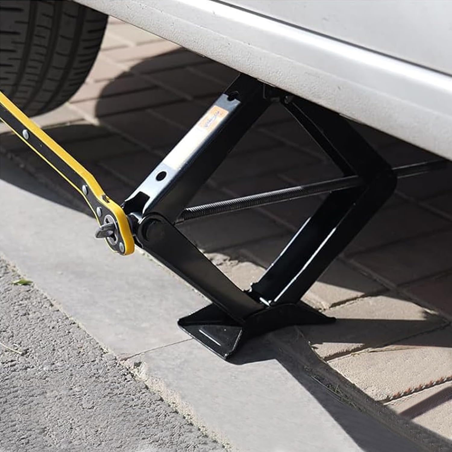 Gato de coche  Max 1 tonelada (2,204 lbs), kit de gato de tijera para coche, elevador de tijerasuelo con mango de trinquete de ahorro de esfuerzo,