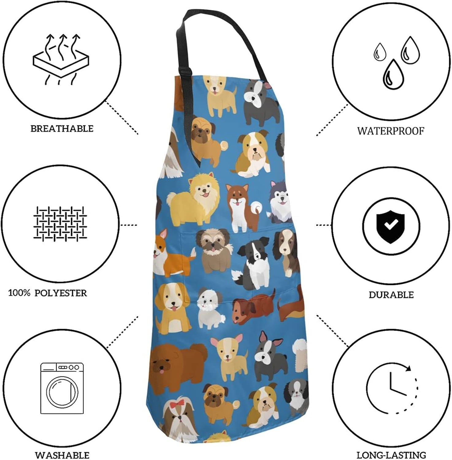 Wisedeal Delantal para perros y cachorros, delantal para perros de varias razas con 2 bolsillos para mujeres, adecuado para cocinar, chef, parrilla,