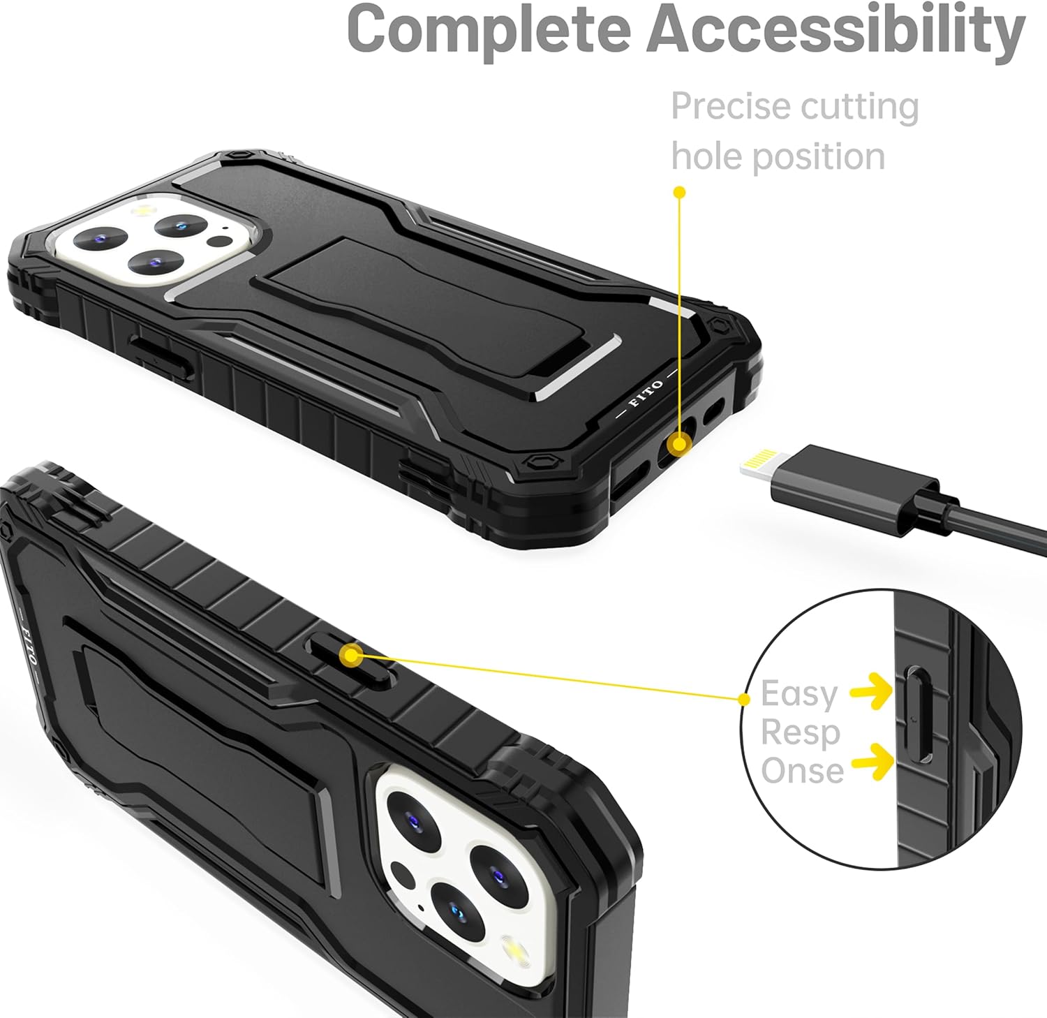 FITO Funda para Apple iPhone 13 Pro, doble capa a prueba de golpes resistente con protector de pantalla de vidrio templado y soporte integrado