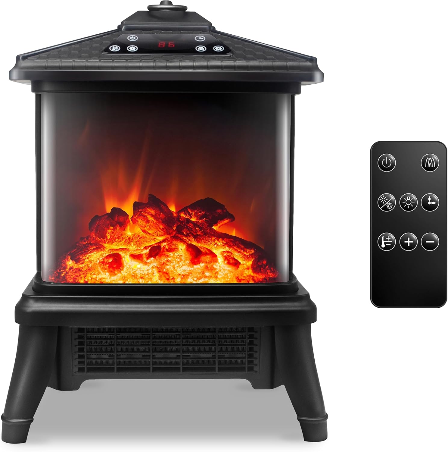 TOONLUPAL Calentador eléctrico de chimenea con control remoto de 1500 W, calentador de estufa independiente portátil, efecto de llama realista, 7