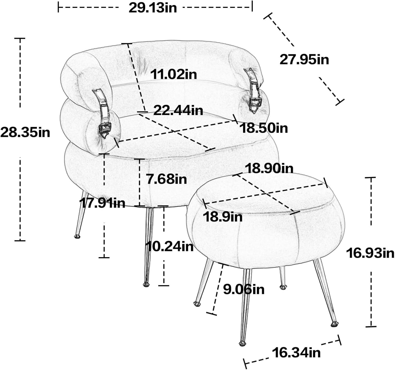 Silla decorativa de terciopelo con otomana, cómoda silla tapizada con patas de metal dorado, moderno sillón copetudo con reposapiés, para sala de