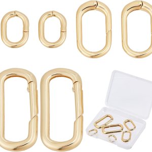 SUNNYCLUE 1 caja, 6 unidades de 3 tamaños de latón ovalados de latón para puerta de resorte, llavero de oro de 18 quilates, mosquetón, cierres de SUNNYCLUE 1 caja, 6 unidades de 3 tamaños de latón ovalados de latón para puerta de resorte, llavero de oro de 18 quilates, mosquetón, cierres de