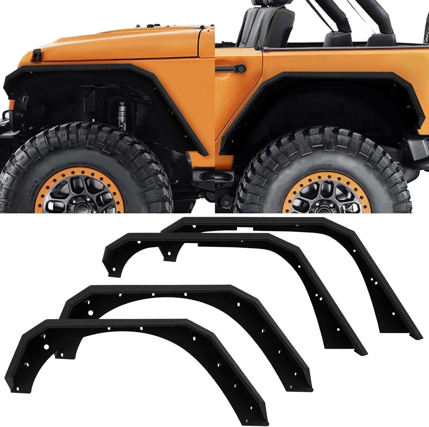 SUORTO Guardabarros delanteros y traseros planos compatibles con Jeep Wrangler JK JKU Unlimited 24 puertas de acero resistente todoterreno