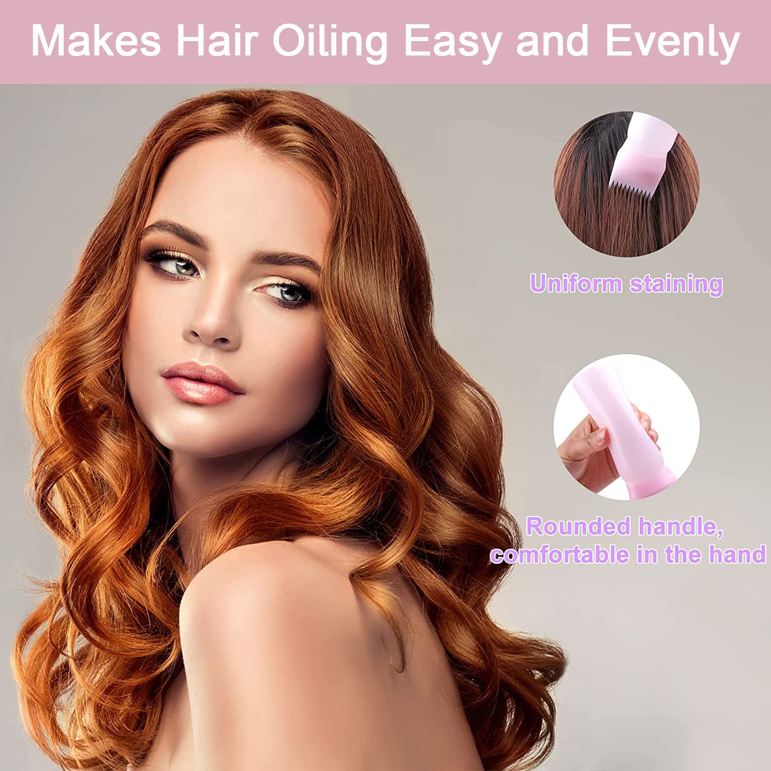 2 botellas aplicadoras de peine de raíz, aplicador de aceite para el cabello de 6 onzas para teñir el cabello (rosa y morado)