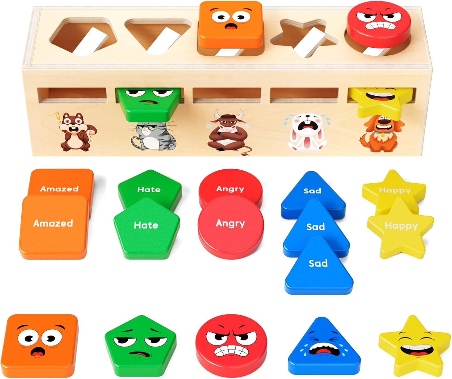 JoyCat Montessori – Juguetes de clasificación de madera, para niños de 2, 3 y 4 años, clasificador de colores de formas, caja a juego de