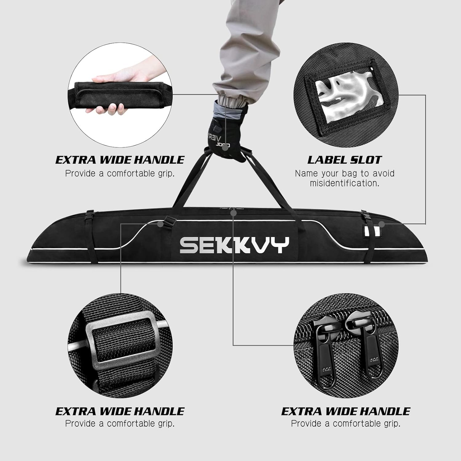 170CM67IN Bolsa de esquí Bolsa de snowboard 600D Impermeable Oxford Bolsa de viaje de esquí Correa de hombro ajustable para esquí, transporte de