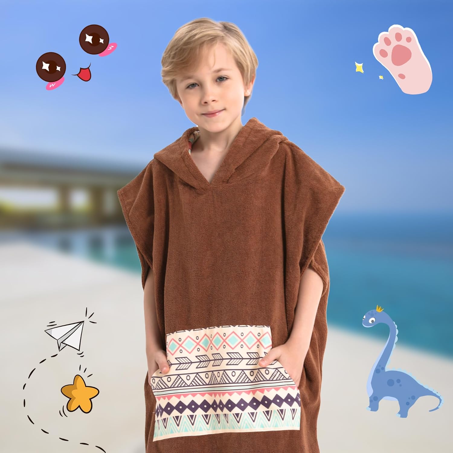 Rainleaf Poncho de surf para niños, toalla cambiadora de secado rápido, toalla de playa con capucha y bolsillo frontal, toalla de microfibra cálida