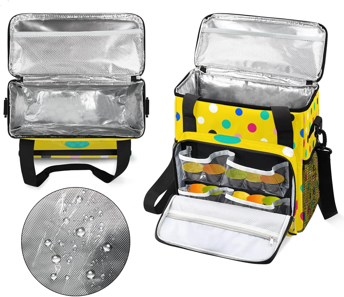 Colorida cafetera amarilla con lunares, bolsa de almacenamiento de viaje, compatible con Keurig K-Mini o K-Mini Plus, portátil, de una sola porción,