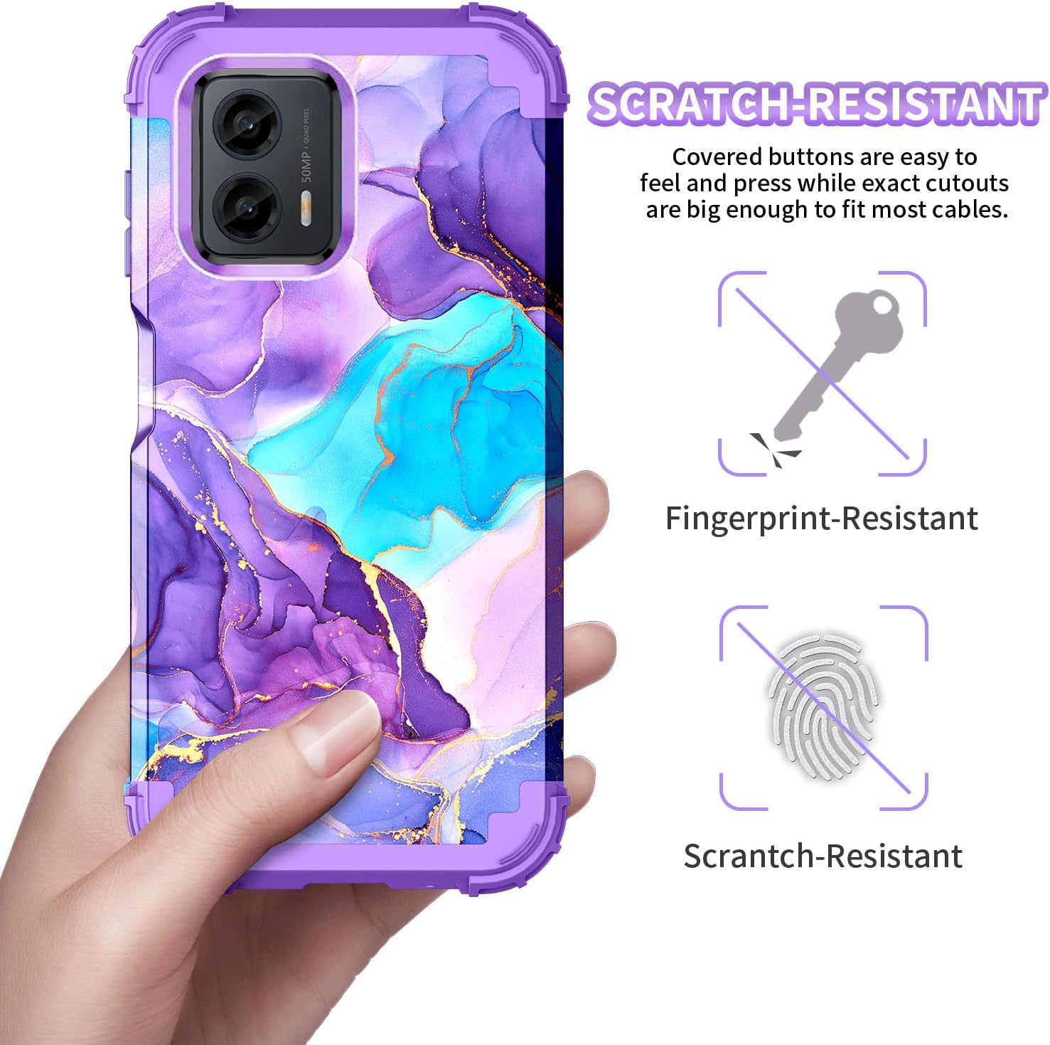 Funda para Moto G 5G 2023, diseño de mármol, tres capas, resistente, protección a prueba de golpes, plástico duro, goma de silicona suave, funda