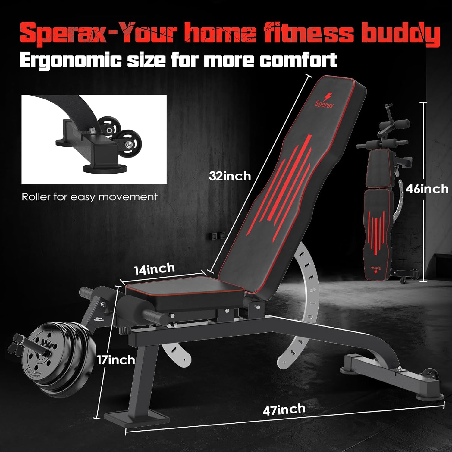 1200LB Workout Bench,Adjustable Weight Bench for Home Gym,Versatile InclineDecline Workout Bench for Full Body Strength Training