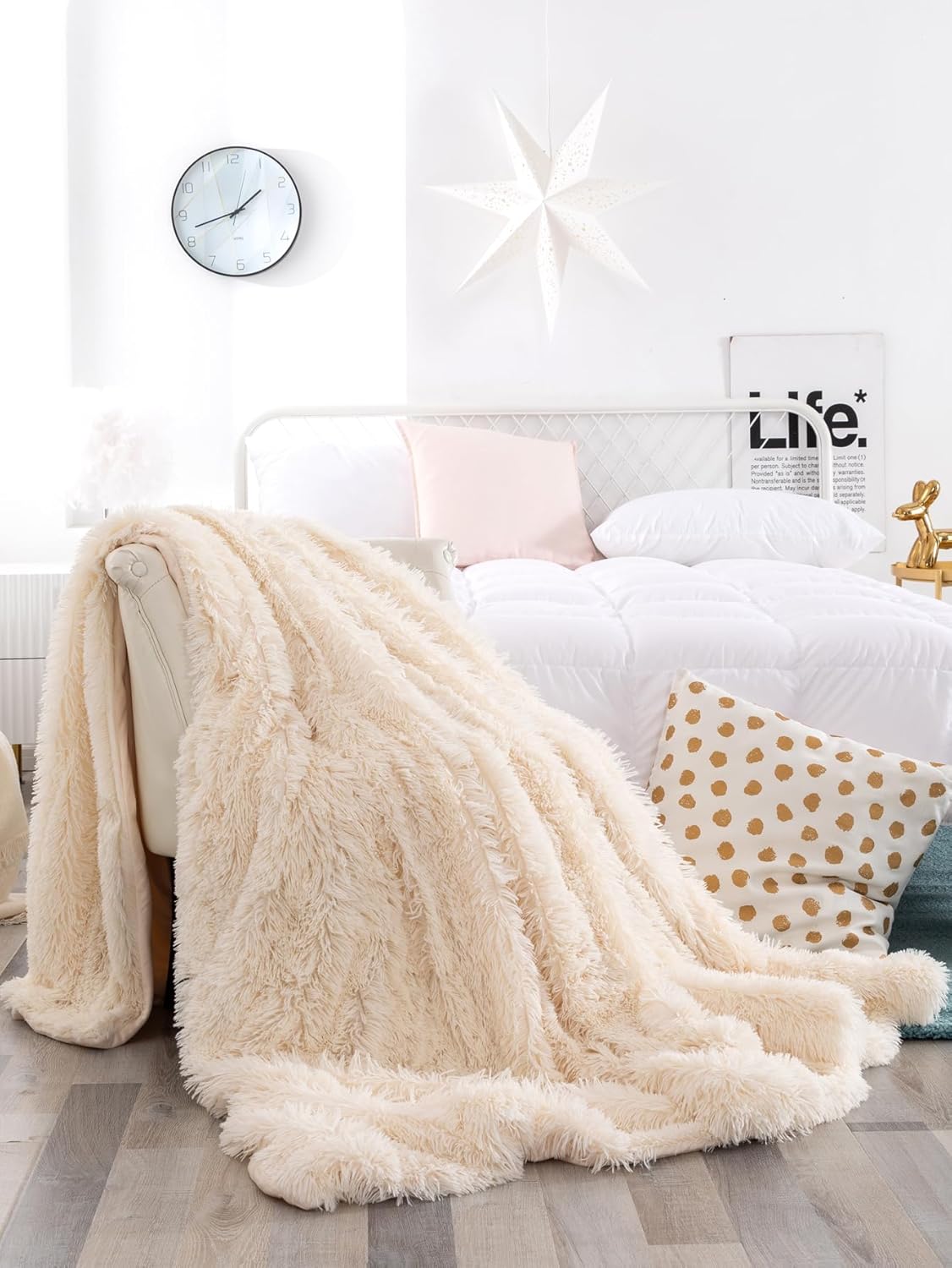 QWINEE Manta de felpa extra sólida, manta de cama para sofá y cama, suave de pelo largo y lanudo para todas las estaciones, manta cálida reversible