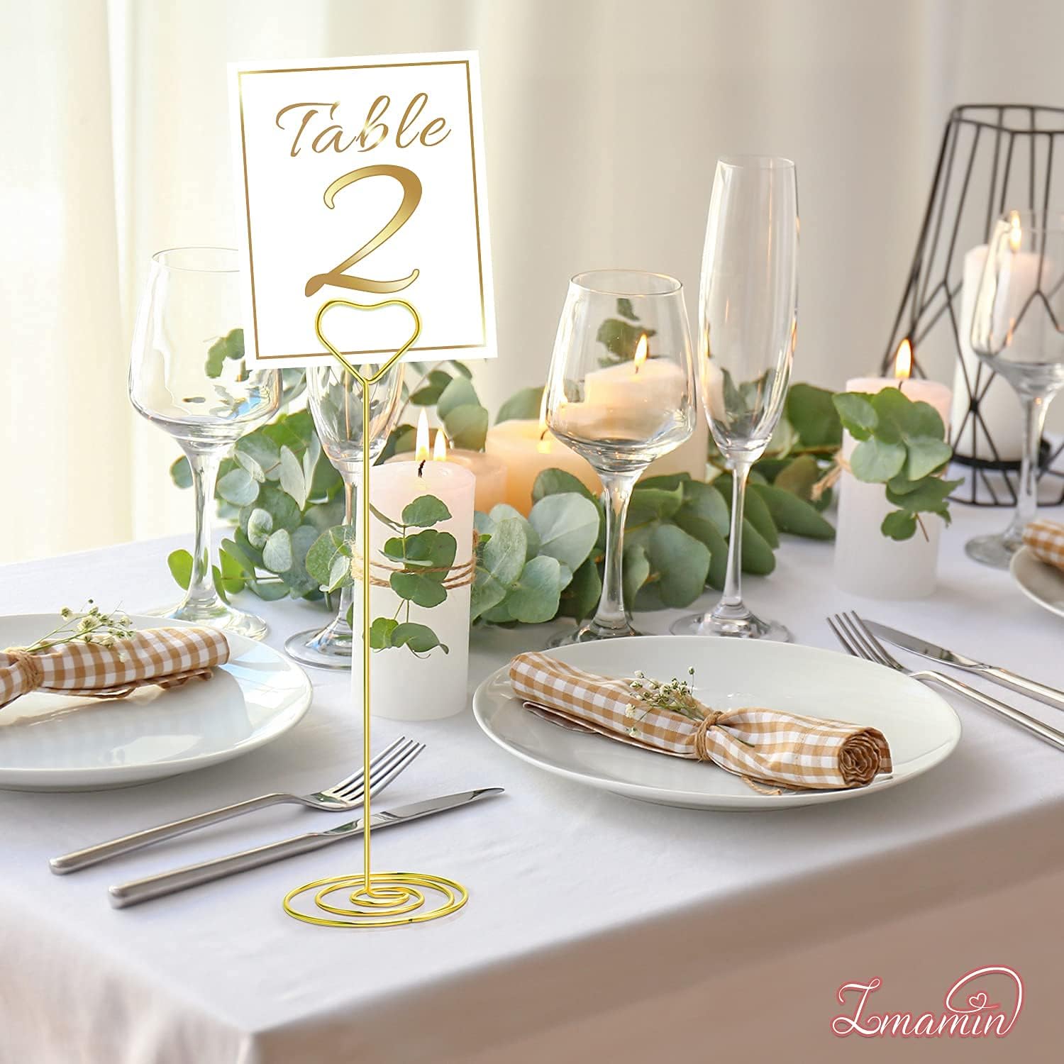 16 soportes para tarjetas de lugar, 8.75 pulgadas de alto, soporte de mesa dorado para mesas con clip en forma de corazón para bodas, fotos,