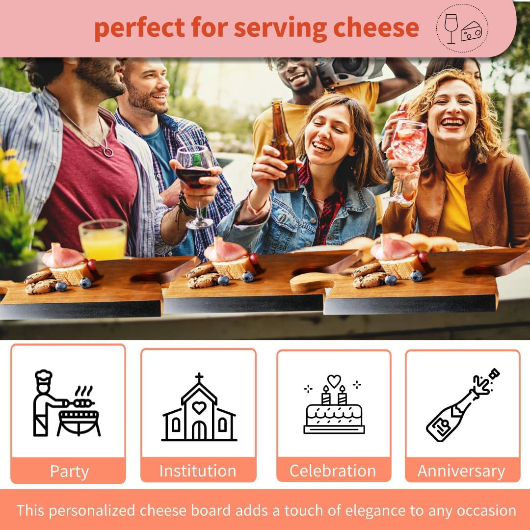 Tabla de queso de acacia con asas de rompecabezas, cuchillo, regalo perfecto para inauguración de la casa, tabla de charcutería, tablas de cortar de