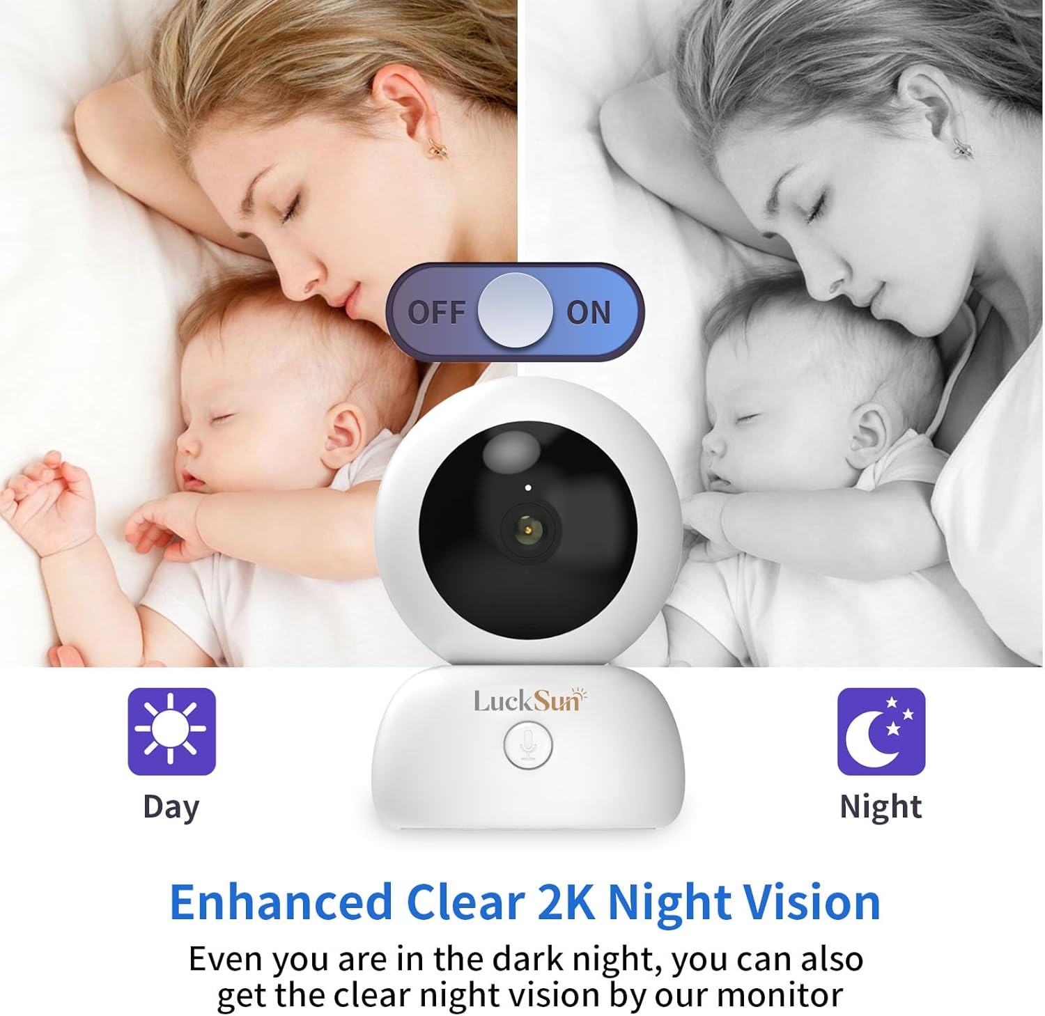 LuckSun Cámara WiFi de seguridad 2K 1296P para interiores, inalámbrica, un botón, conversación de 2 vías, PTZ, seguimiento inteligente, cámara para