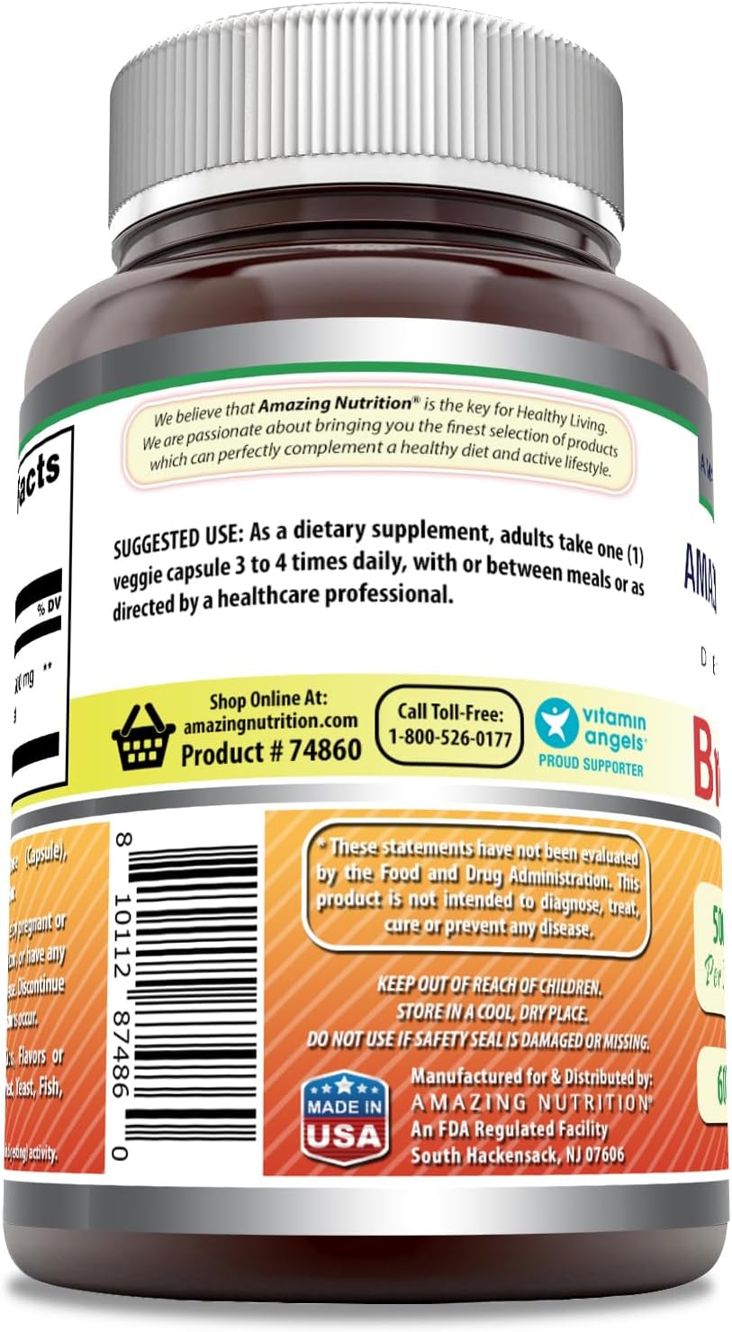 Amazing Formulas Bromelain 500mg 2400 GDU, 60 cápsulas vegetarianas  Sin OMG  Sin gluten  Fabricado en Estados Unidos  Ideal para vegetarianos